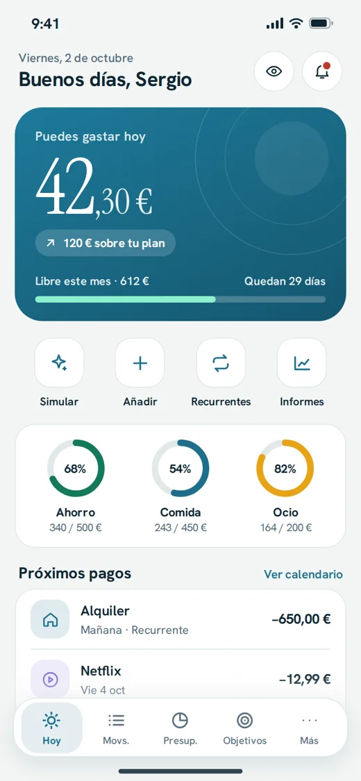 Pantalla «Hoy» de Kuentia